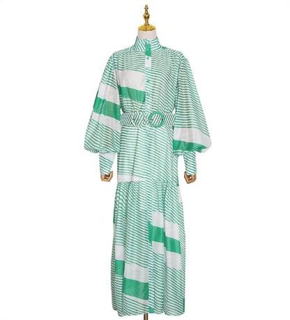 Rossario George - Women's Striped Belted Bohemian Style Maxi Dress - Rack Hunt