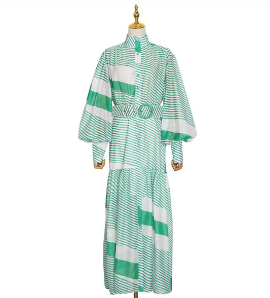 Rossario George - Women's Striped Belted Bohemian Style Maxi Dress - Rack Hunt -