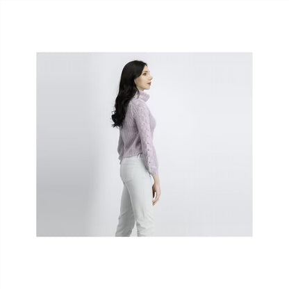 Knitted Printed Long Sleeve Cowl Neck T Shirt Sweater