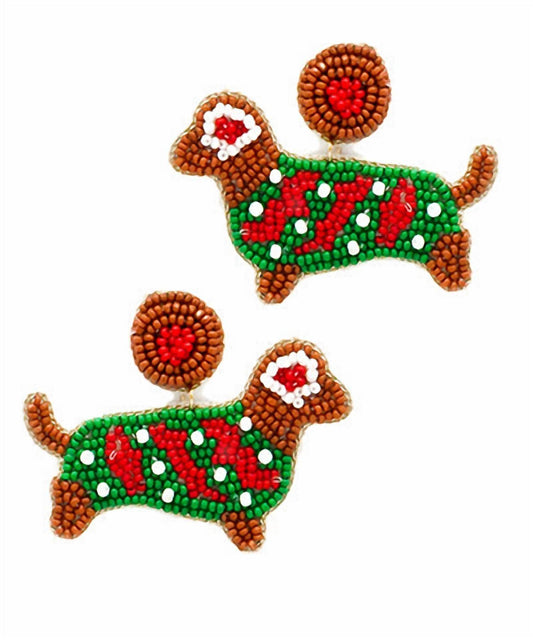 Viola - Women's Holiday Beaded Dog Earring - Rack Hunt -