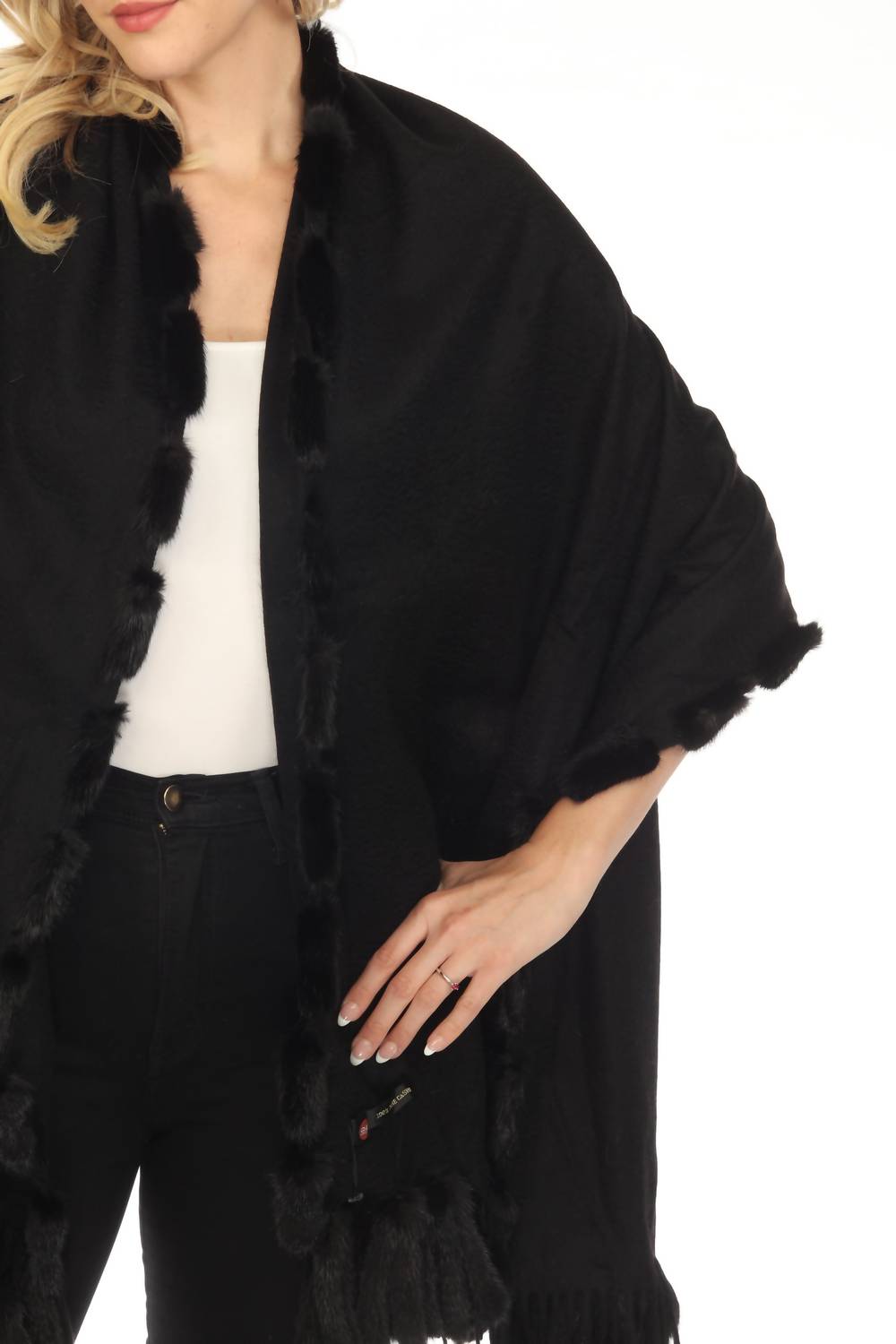 Mink Trim And Fringe Wrap Shawl