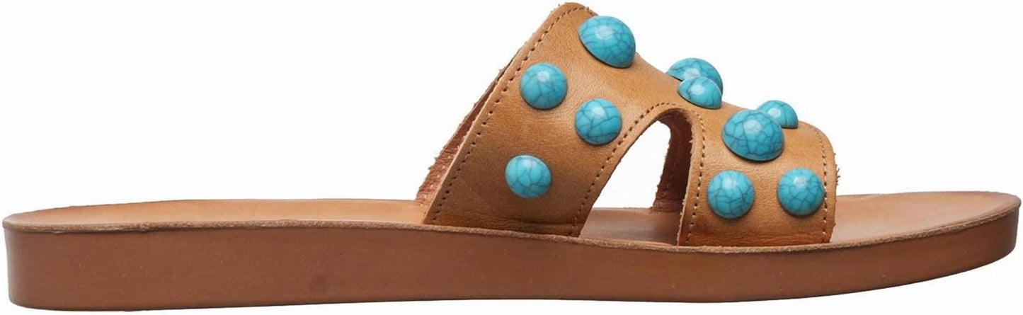 Women's Leather H-strap Slide Sandals With Studs