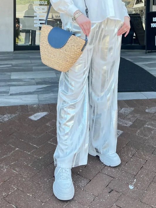 Angela Mara - Foil Wide Leg Pants - Rack Hunt