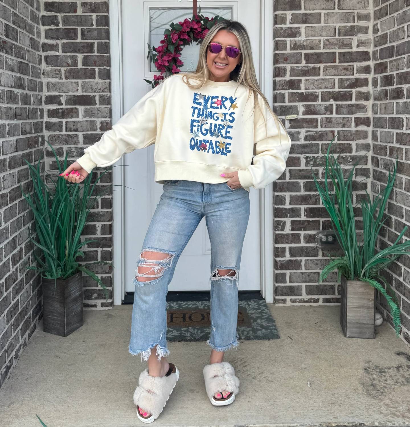 Everything Is Figureoutable Crop Long Sleeve Sweatshirt
