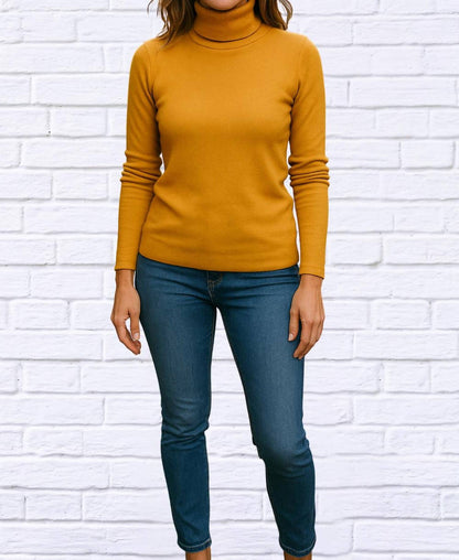 Ribbed Brushed Hacci Cowl Turtleneck Long Sleeve Top