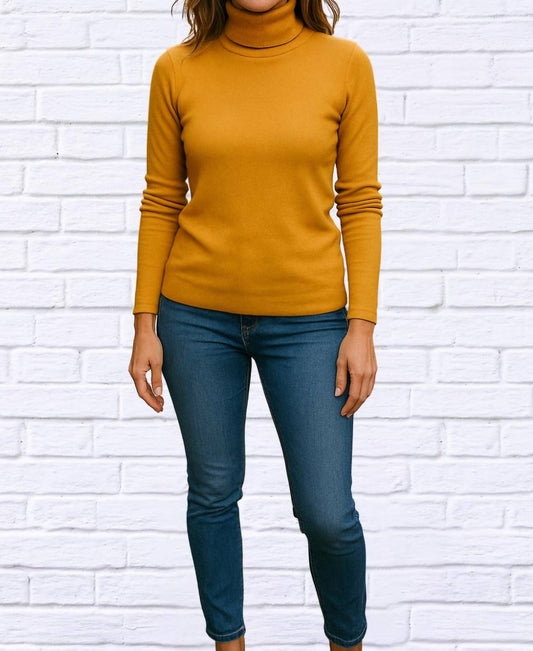 Ribbed Brushed Hacci Cowl Turtleneck Long Sleeve Top