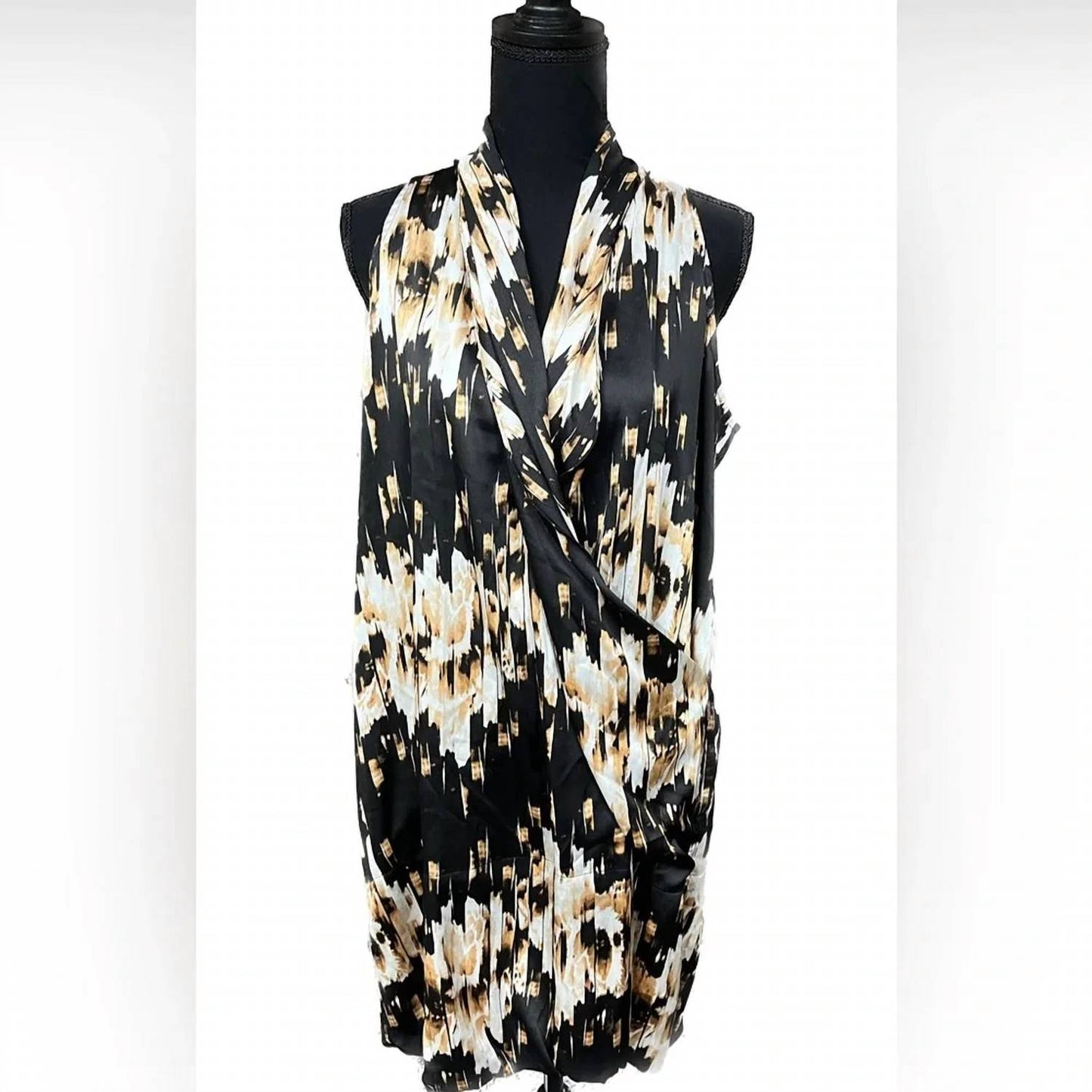 Abstract Print Sleeveless Draped Bubble Hem Dress