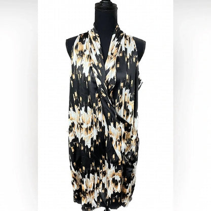 Abstract Print Sleeveless Draped Bubble Hem Dress