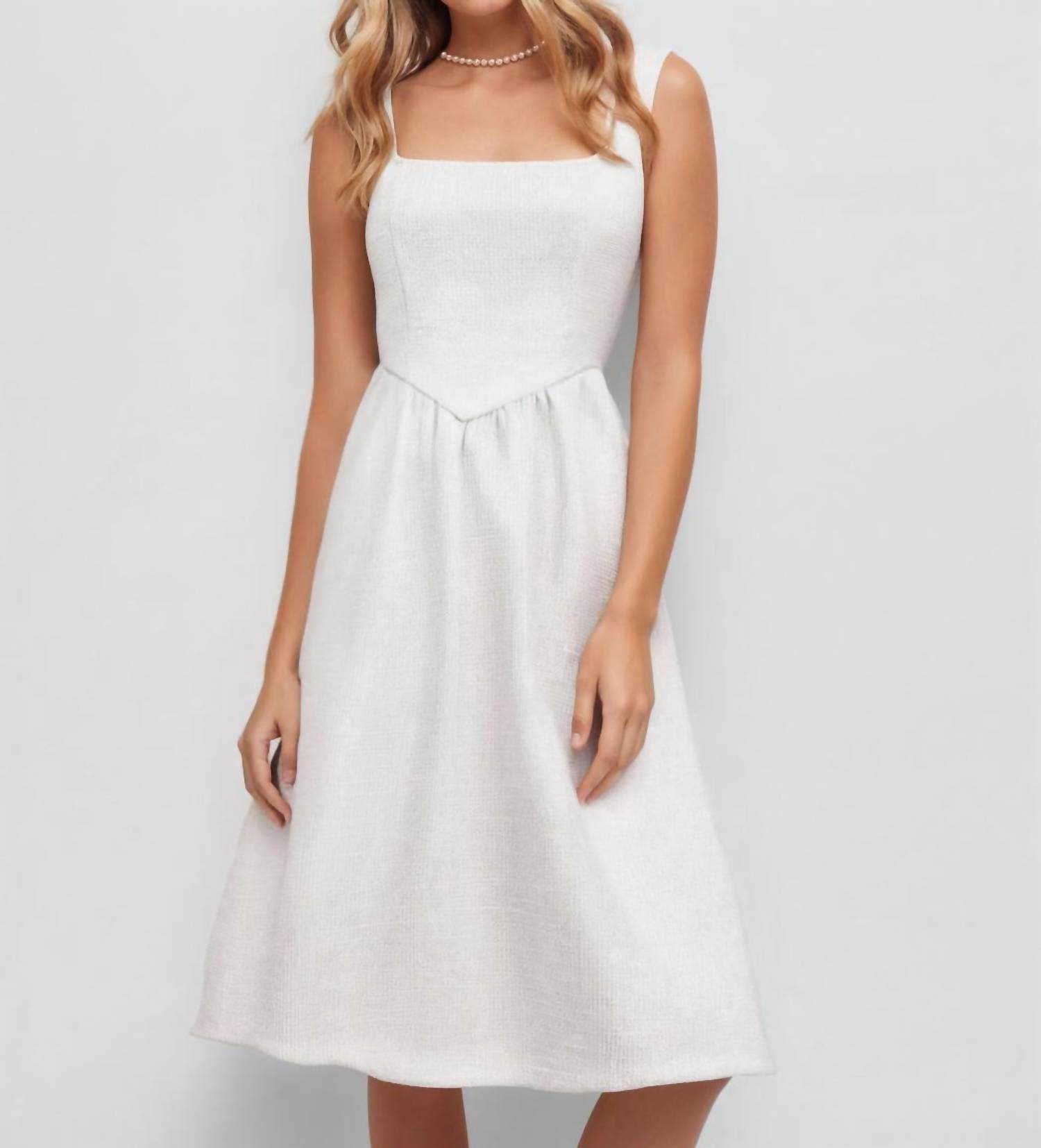 Cider - Tweed Square Neck Ruffle Midi Dress - Rack Hunt -