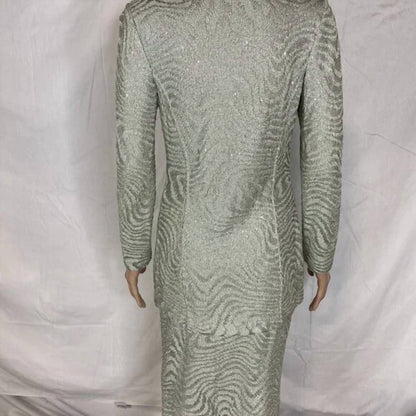 Women's Metallic Knit Skirt And Cardigan Set