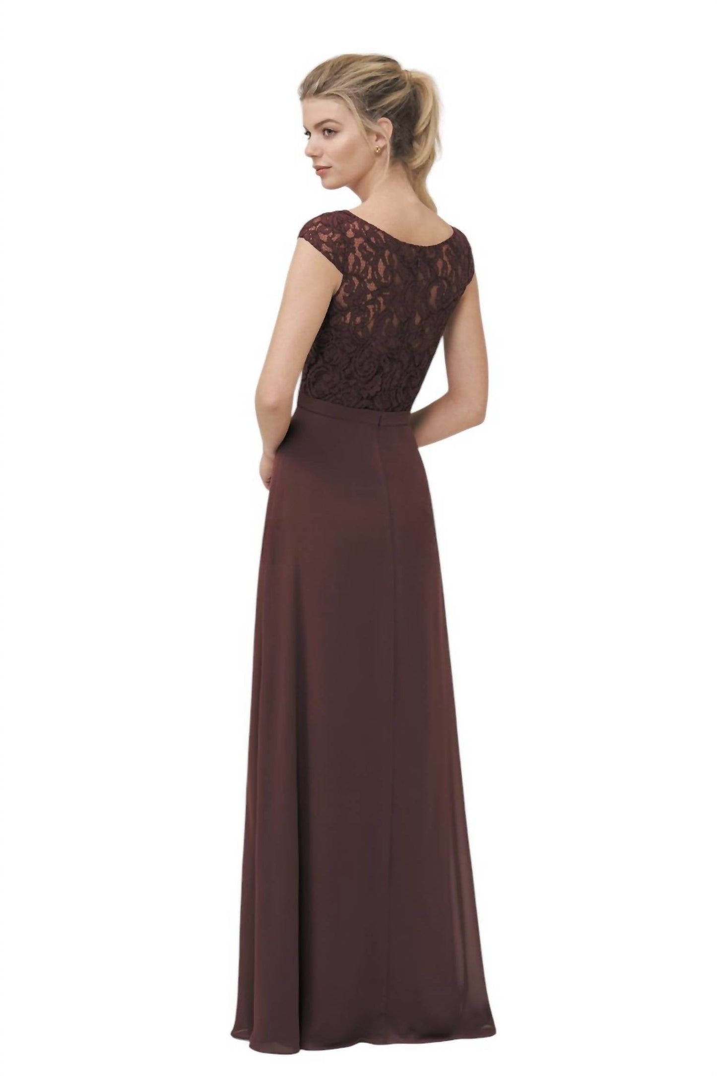 Jasmine Bridal - Long Boat Neckline Lace & Georgette Bridesmaid Dress - Rack Hunt -