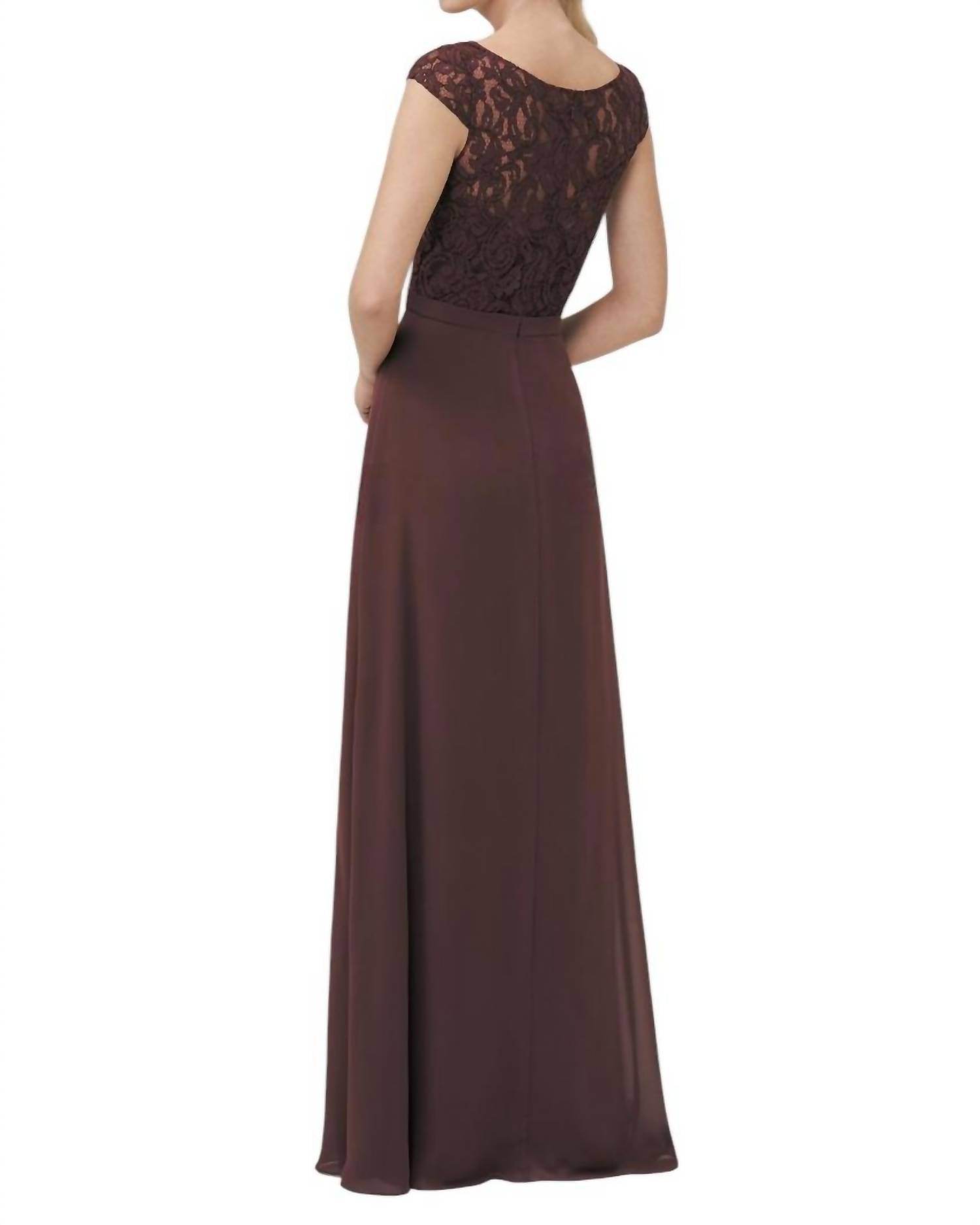 Jasmine Bridal - Long Boat Neckline Lace & Georgette Bridesmaid Dress - Rack Hunt -