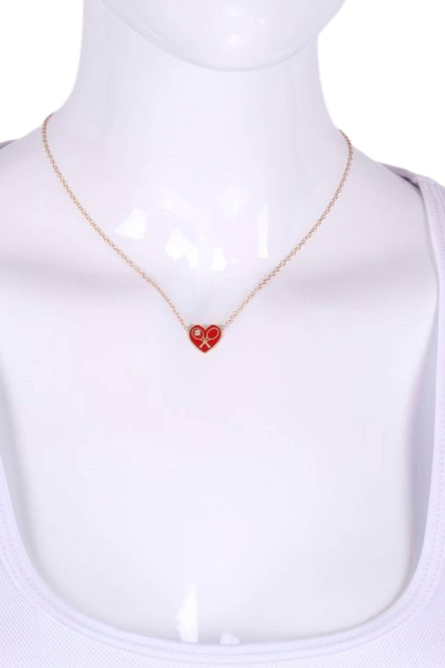 Love Love Tennis - Women's Enamel Heart Diamond Necklace - Rack Hunt