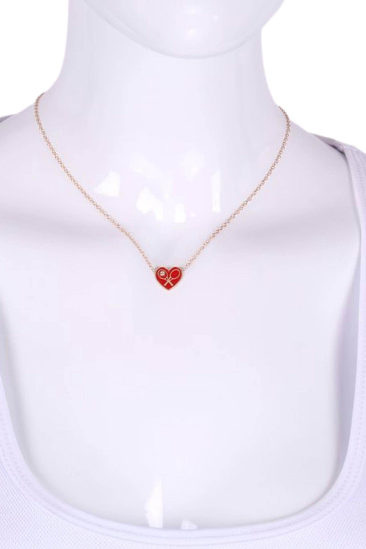 Love Love Tennis - Women's Enamel Heart Diamond Necklace - Rack Hunt
