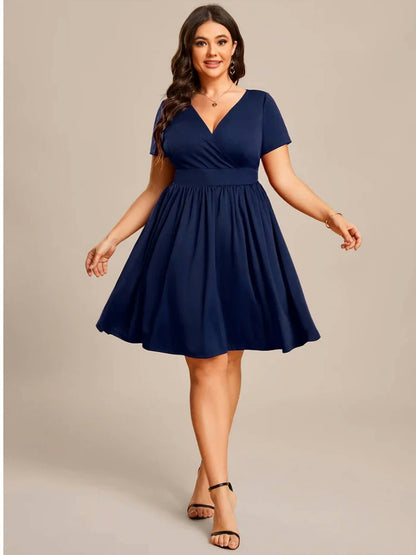 Knee Length V Neck Cocktail Dress - Plus