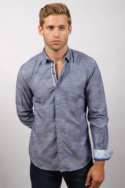Jacquard Button Down Shirt With Colorful Trim