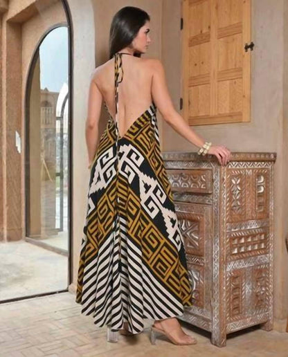 Levane V-neck Geometric Print Maxi Dress