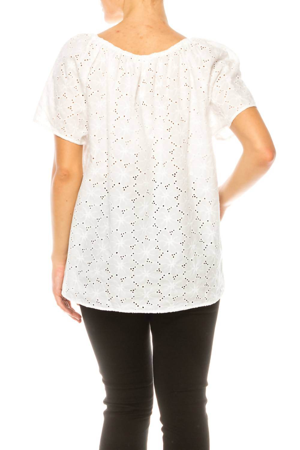 Grand & Greene - Floral Eyelet Elastic Neckline Top - Rack Hunt