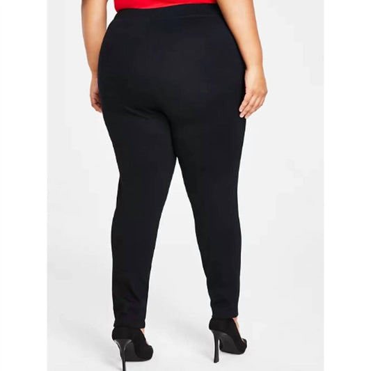 Plus Size Skinny Leg Pull-On Mid Rise Basic Black Ponte Pants