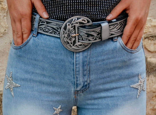 Cowgirl Vogue - Women's Beverly Tooled Leather Belt - Rack Hunt -