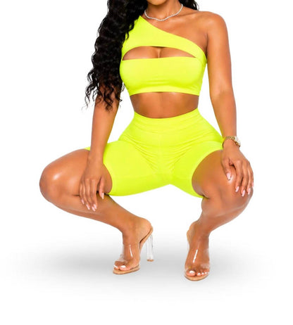 Just Loungin’ Single Sleeve Matching Two Piece Biker Short Set