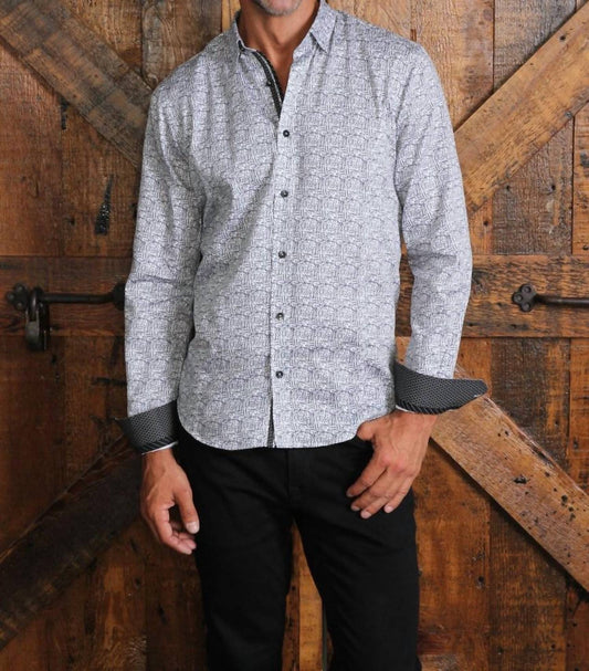 Lucky Roll Print Button Down Shirt With Trim
