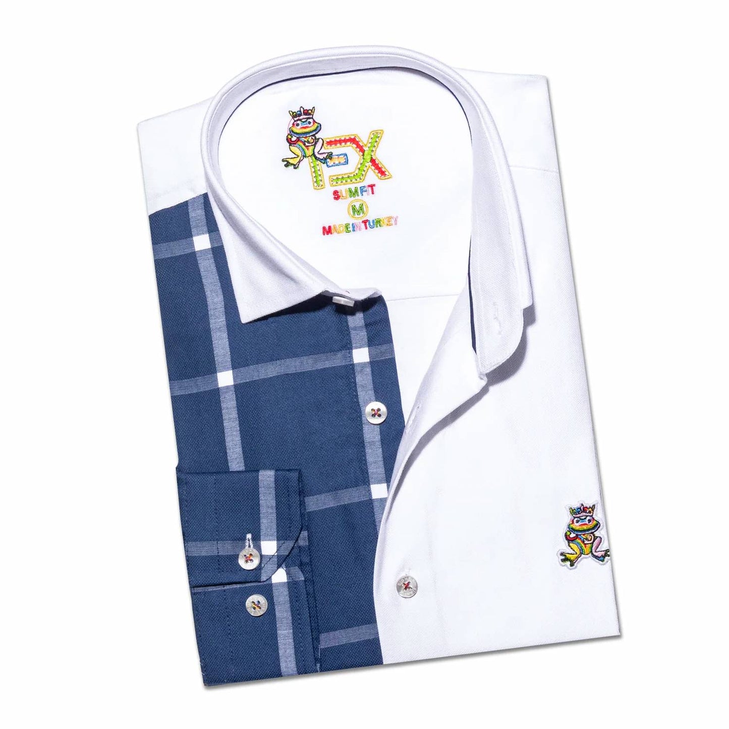 Part Plaid Frog Oxford Button Down Shirt