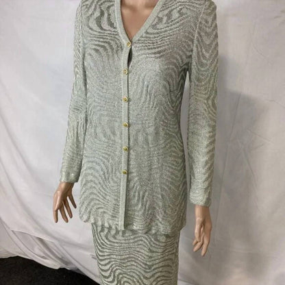 Women's Metallic Knit Skirt And Cardigan Set