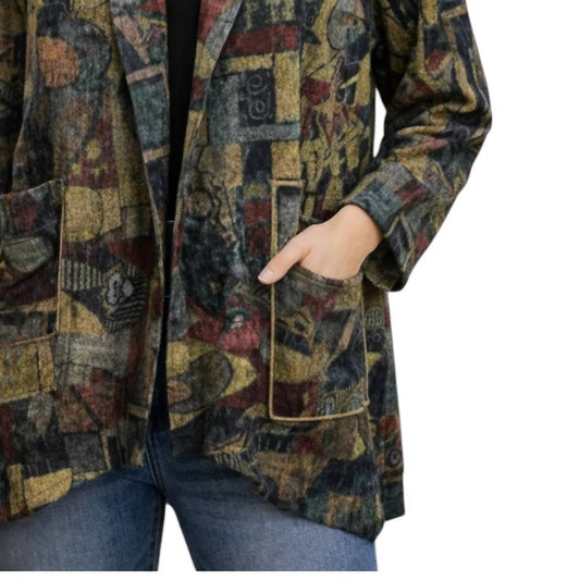 Abstract Tapestry Open Front Jacket