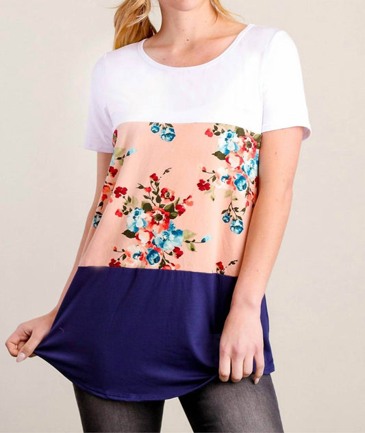 Simply Ruby - Color block floral long tee - Rack Hunt -