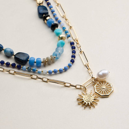Women's Sun Charm Layered Beaded Necklace