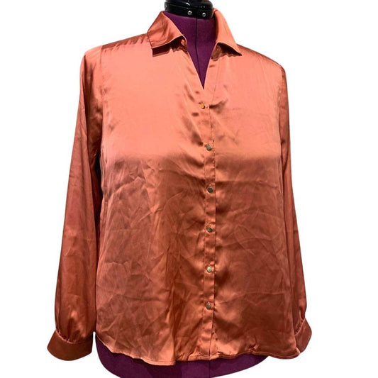 belldini - Ginger Spice Button Down Long Sleeve Back Pleated Blouse - Rack Hunt -