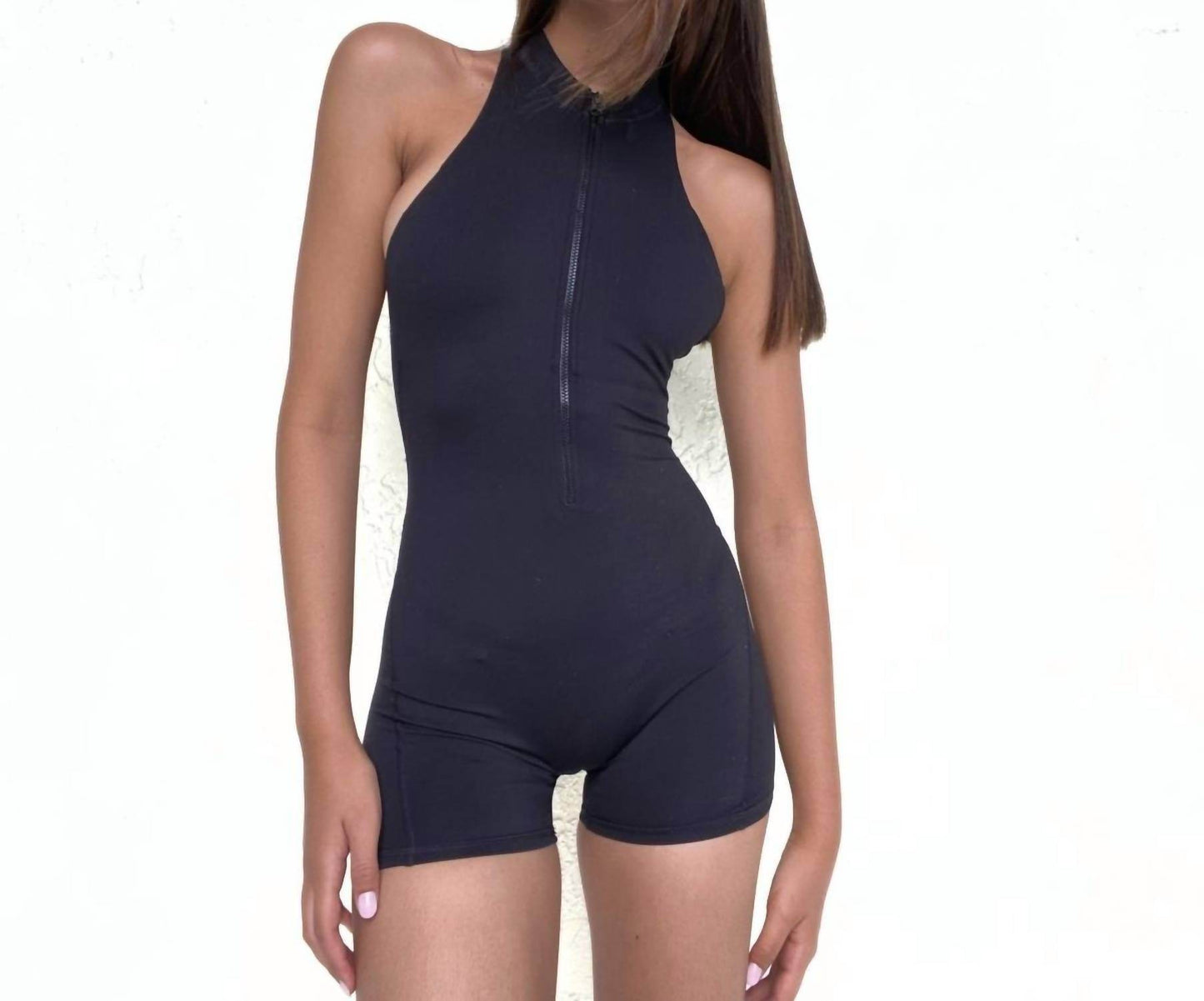 Rockstar Peach - Lola Halter Zip Romper - Rack Hunt