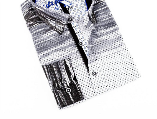 Button Down Print Shirt With Paisley Trim