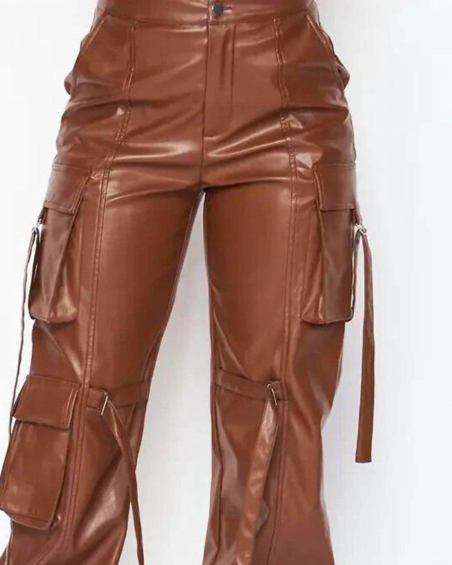 Serendipity - Women's Vegan Leather Cargo Pocket Jogger Pants - Rack Hunt -