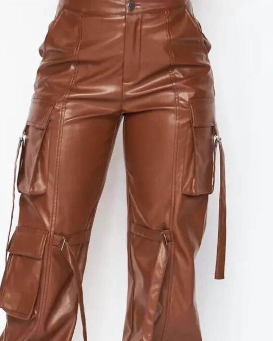 Serendipity - Women's Vegan Leather Cargo Pocket Jogger Pants - Rack Hunt -