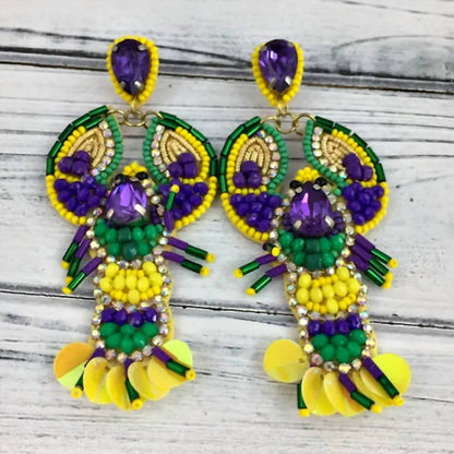 Women's Mardi Gras Beaded Crawfish Earrings