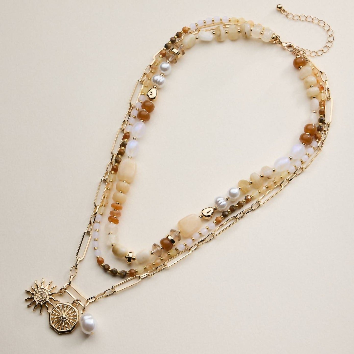 Women's Sun Charm Layered Beaded Necklace