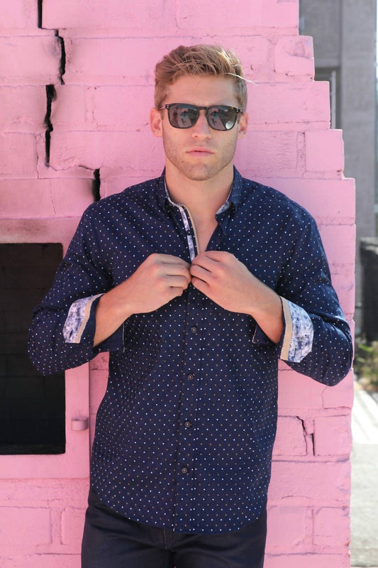 Dots Button Down Print Shirt With Trim
