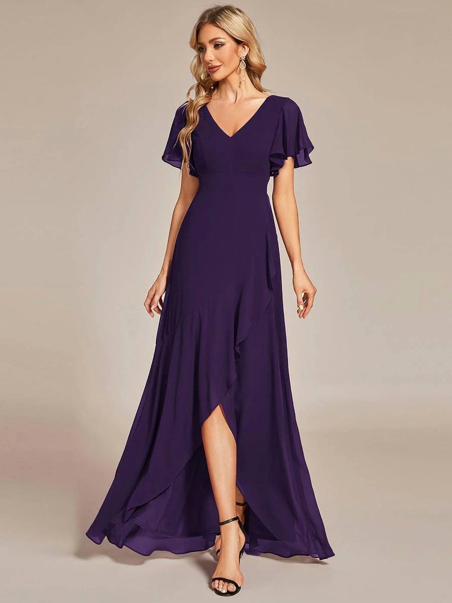 chiffon dress with lotus leaf hemline