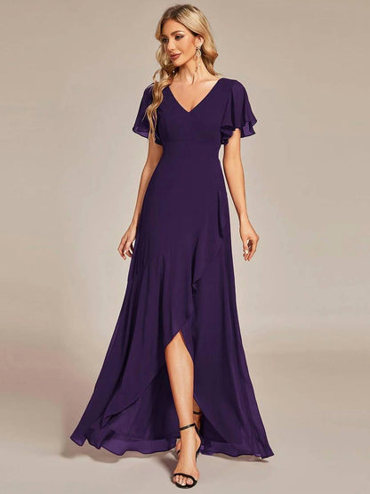 chiffon dress with lotus leaf hemline