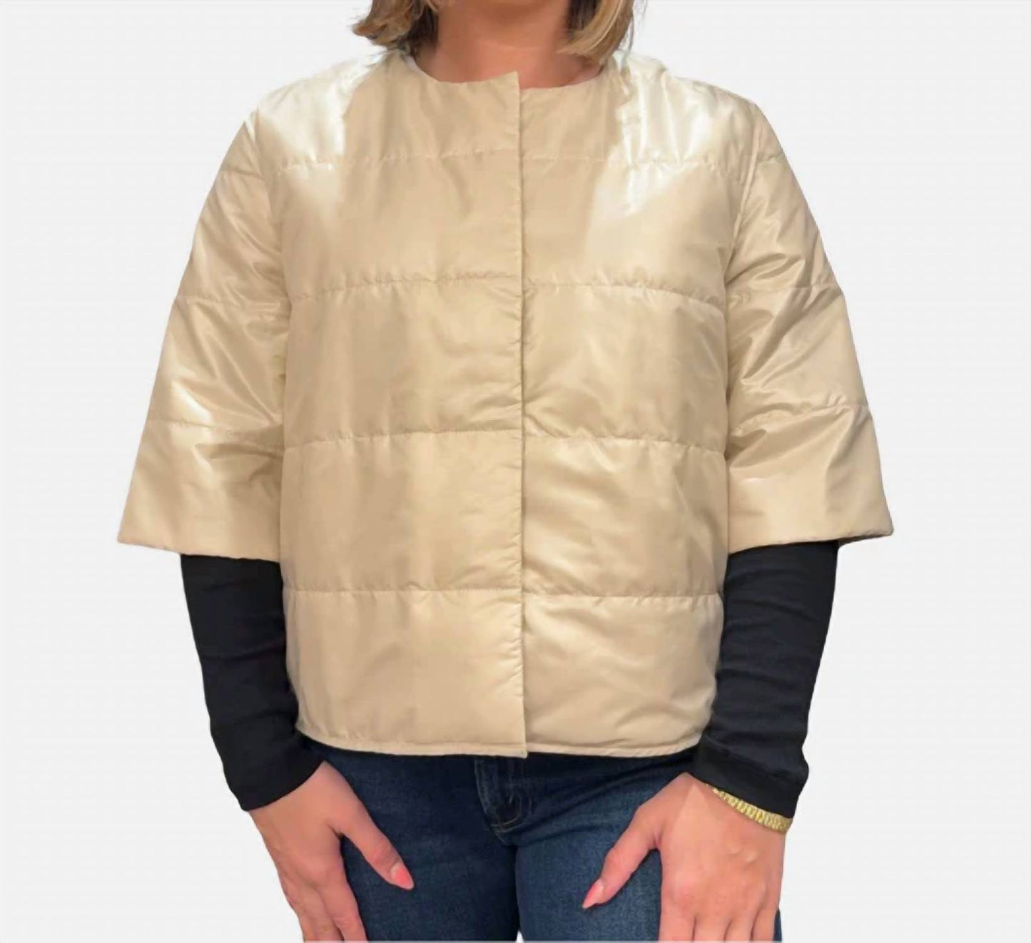Quilted 3/4 Sleeve Boxy Jacket