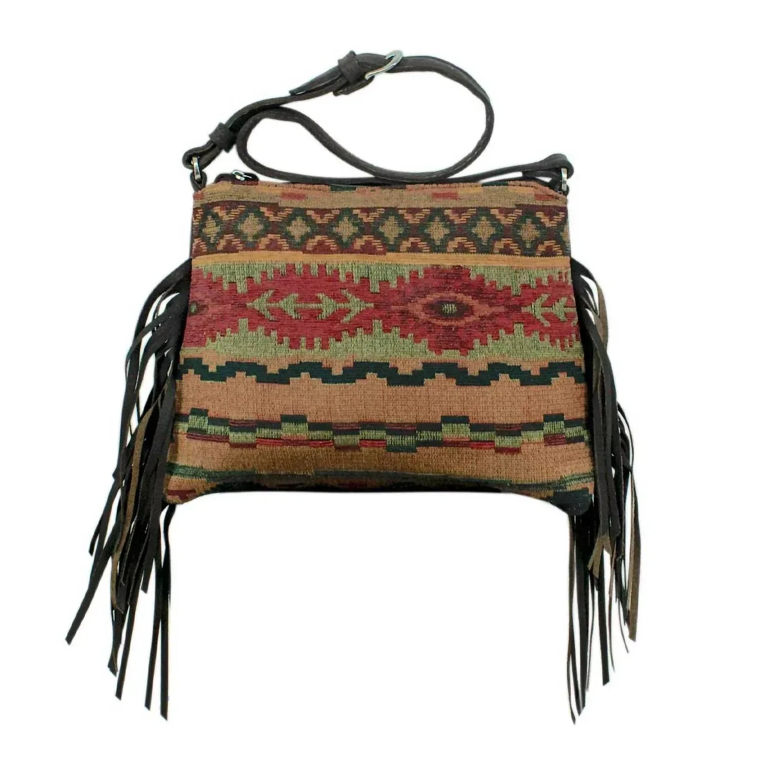 American West - Women's Hand Woven Tapestry Zip Top Shoulder Bag With Fringe - Rack Hunt