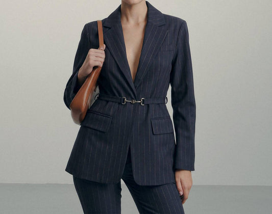 Pinstripe Belted Blazer