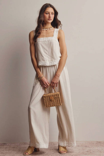 Embroidered Square-neck Tank & Pants Set
