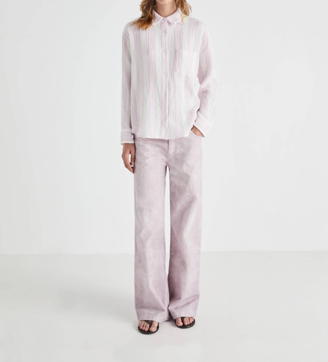 Tonal Striped Cotton Gauze Top