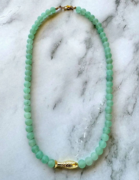 Jessica Matrasko Jewelry Women's Ashia Beaded Fish Necklace in Aventurine