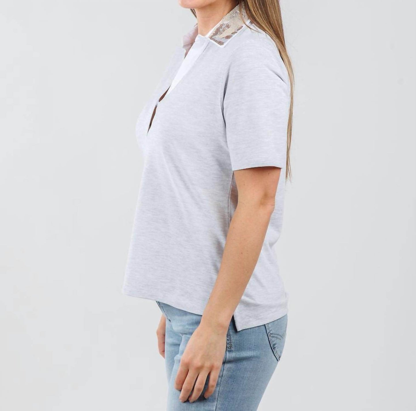 Margittes - Sequin Collar Short Sleeve Polo Shirt - Rack Hunt -