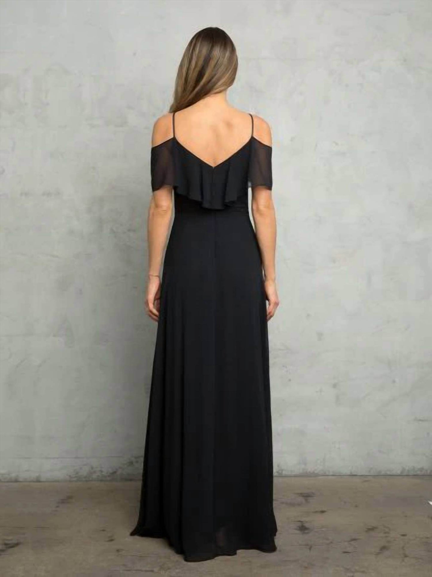 Eva USA - Chiffon Cold Shoulder Ruffle Sleeve Bridesmaid Dress - Rack Hunt -