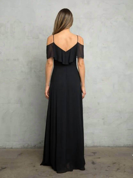 Eva USA - Chiffon Cold Shoulder Ruffle Sleeve Bridesmaid Dress - Rack Hunt -